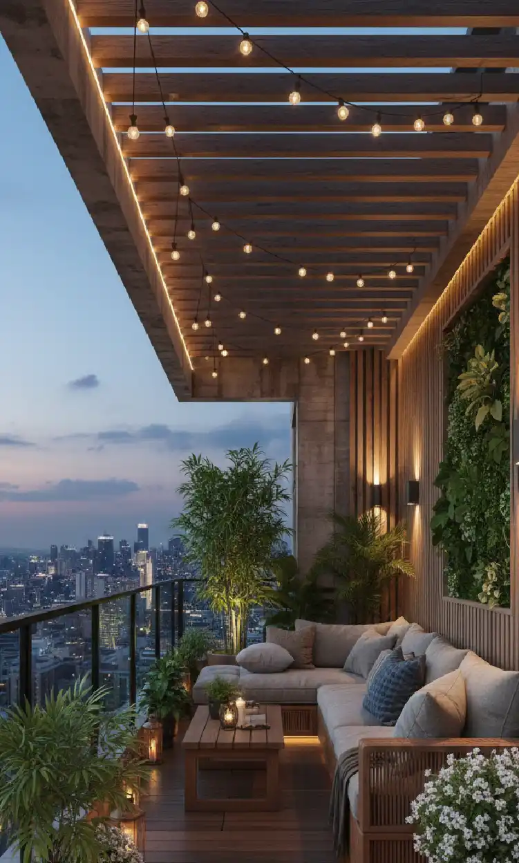 Elevated Urban Retreat with Lantern Glow balcony | Wisal
